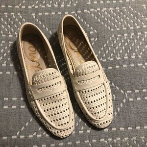 Sam Edelman Woven Cream Penny Loafers
